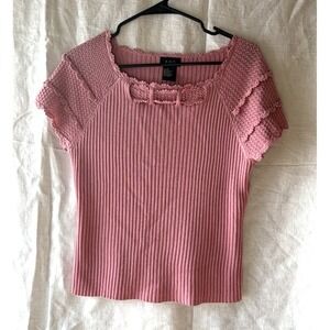 RQT Petite Large Ribbed Knit Top Shirt Stretch Pink‎ Short Sleeve Sweater